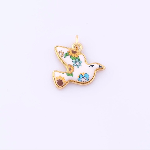 Jewelry - Floral Bird dove Pendant Charm 18k gold filled